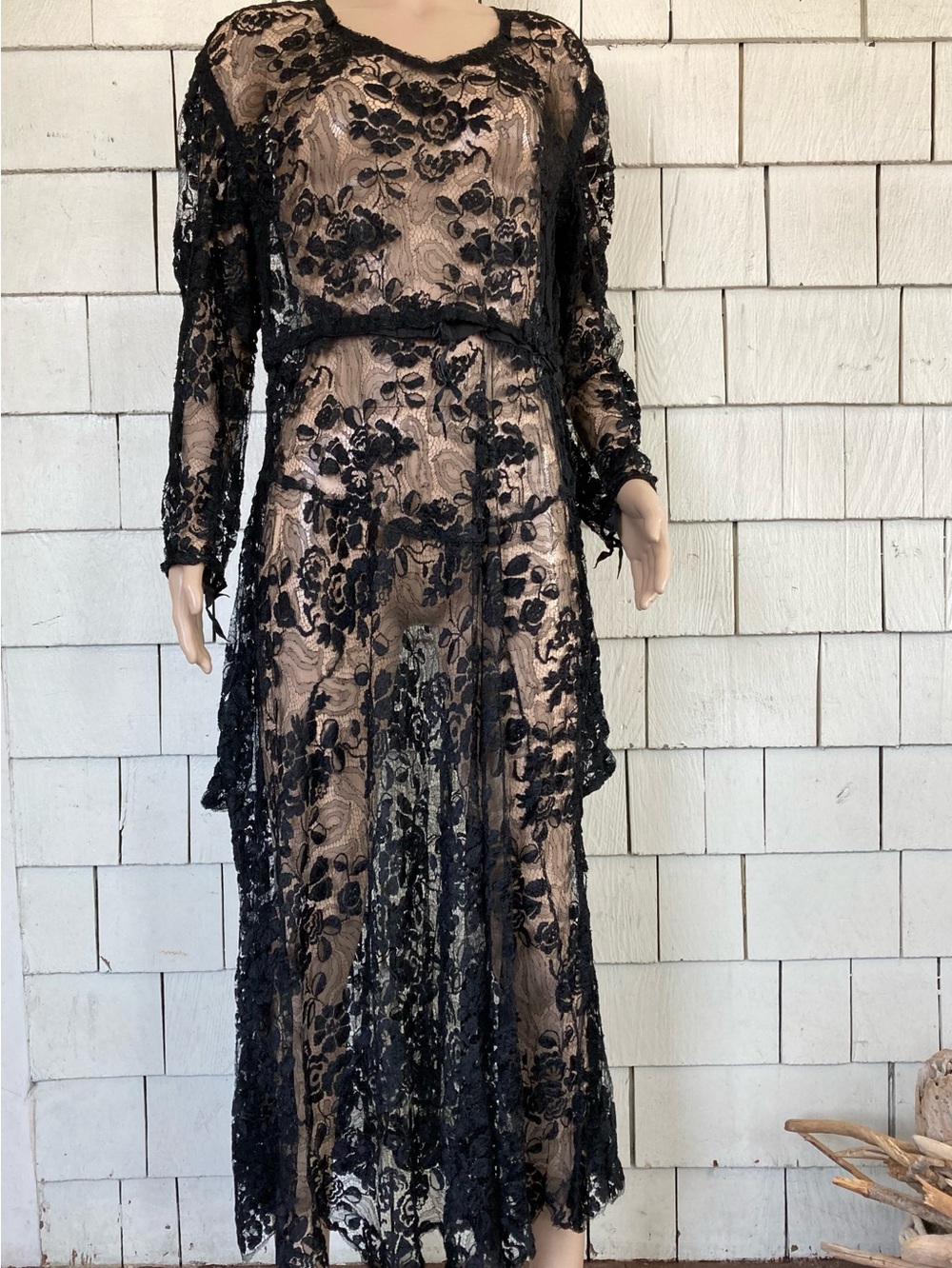 Gothic Vintage Antique Black Lace Dress Size Small